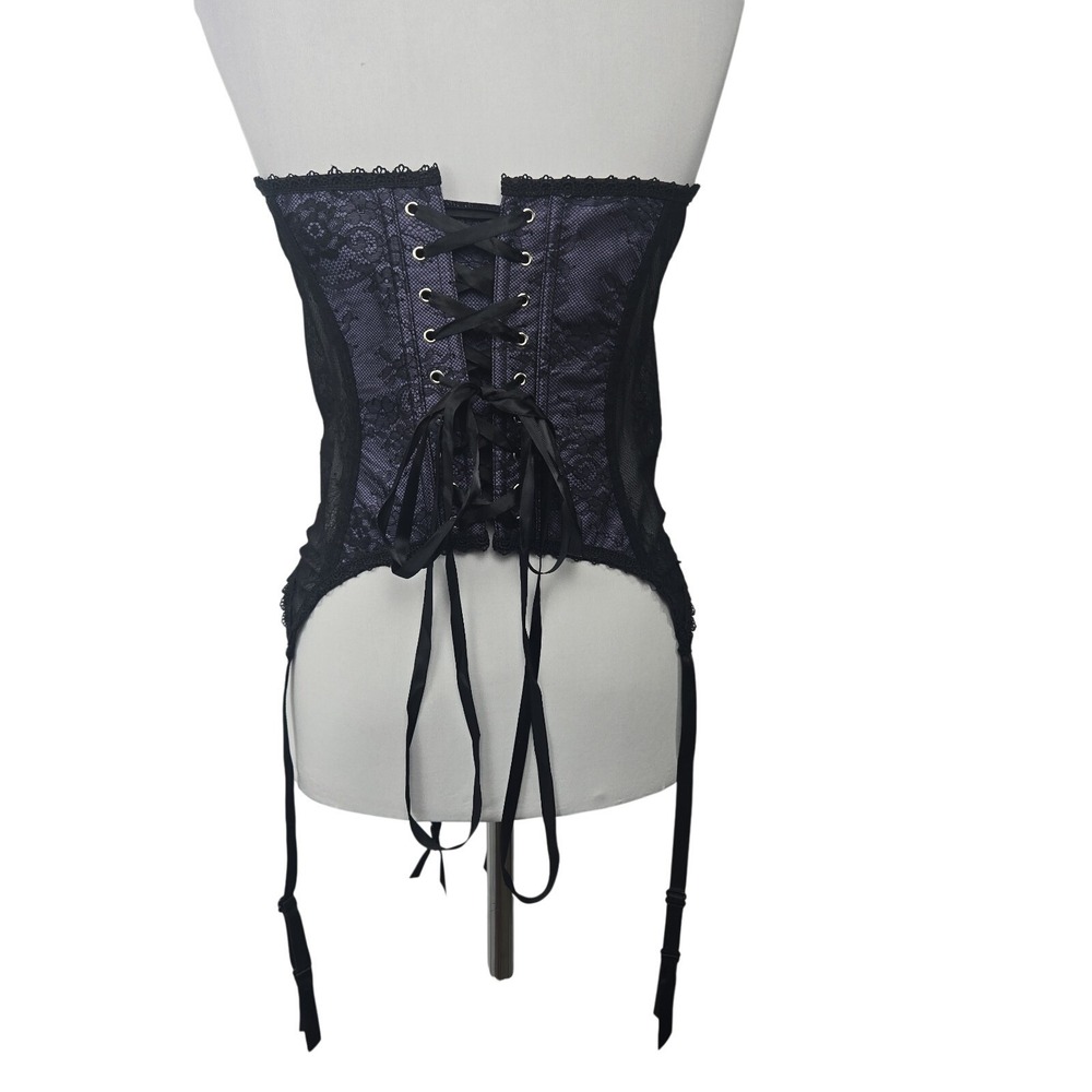 ADORE ME 1X Women's Lingerie Strapless Hookfront Lace Corset Purple & Black - Picture 6 of 11